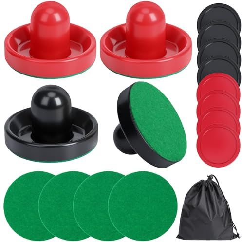 Coopay Air Hockey Paddles and Pucks, Air Hockey Pushers with Nylon Storage Bag, Goal Handles Paddles Replacement Accessories for Game Tables(4 Pushers 96mm with Pads, 8 Pucks 64mm)