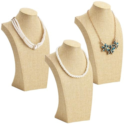 3 PCS Linen Necklace Display Bust - Jewelry Bust Display Stand for Countertop Shop Window, Anti-Scratch Necklace Holder Mannequin for Stores Trade Shows Home Organization