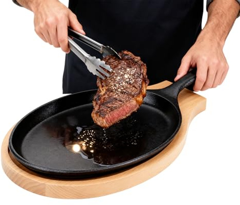 Grande padella in ghisa: superficie di riscaldamento uniforme antiaderente, padella durevole, contenitore da cucina versatile | Utensili da cucina di qualità professionale per griglia da barba