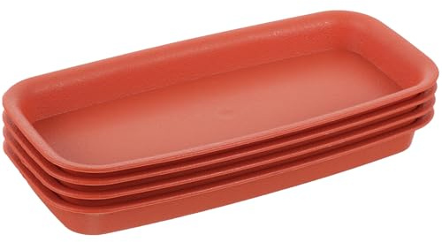 Lurrose 4 Pezzi Sottovaso Rettangolare per Fioriere in Plastica Colore Rosso Mattone, Vassoio Raccogli Acqua per Piante da Interno Senza Fori, Piattino per Vaso Casa e Giardinaggio, Base