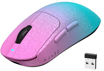 A.JAZZ AJ199 Carbon Fiber Gaming Mouse, Wireless 2.4G/BT/USB Wired Tri-mode, Ultra-Light 55g, PixArt PAW3311 Optical Sensor with 24K DPI & 1K Polling, 6 Button Programmable Gamer Office Mice - Pink