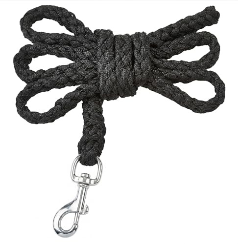 JA Horse JA4009 Führstrick Anbindestrick, Uni - Schwarz, Karabinerhaken | 2 m Anbindestrick mit Karabinerhaken order Panikhaken für Pferd Pony