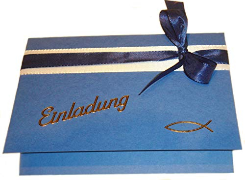 10 Einladungen Taufe Kommunion Konfirmation KT004 blau