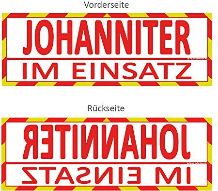 Feuerwehrstore Johanniter im Einsatz Wendeschild WSB2 für die Sonnenblende in Normal- & Spiegelschrift Johanniter