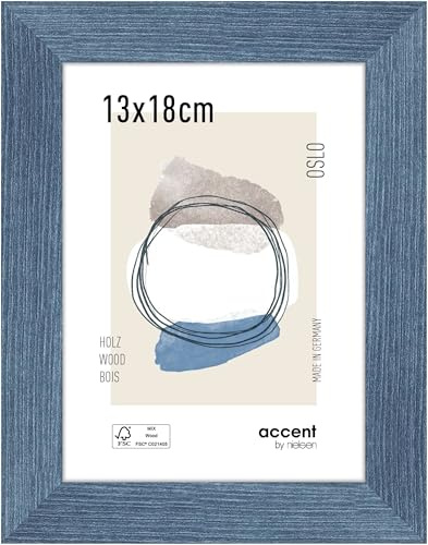 accent by nielsen Holz Bilderrahmen Oslo, 13 x 18 cm, Blau | Holz Fotorahmen im Hoch- & Querformat zum Auftstellen und Aufhängen Blau matt Echtglas