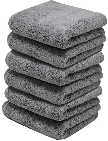 Towelogy® Microfibre Cleaning Cloths Grey 420GSM Large Thick Ultra Absorbent Multipurpose For Dusting Polishing Washing 40x40cm (Pack Of 6, Grey)