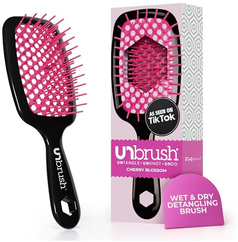 FHI Heat UNbrush Detangling Brush for Pain-Free Brushing on All Wet or Dry Hair Types — Durable DuoFlex Anti-Static Bristles, Lightweight Handle, Vented Hair Brush, Cherry Blossom