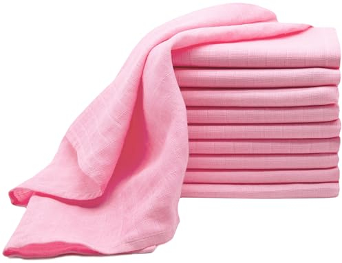 ZOLLNER 10er Set Musselin Spucktücher in 70x70 cm aus Baumwolle - hautfreundliche Mulltücher - besonders weich und extrem saugstark - waschbar bis 60°C - in rosa