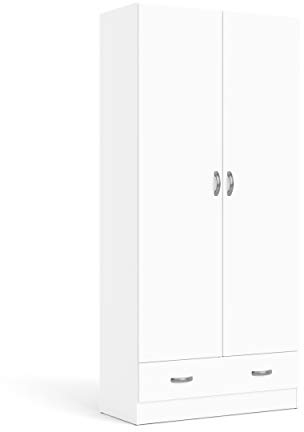 Dmora - Guardaroba 2 ante Audette, Mobile camera da letto, Cabina armadio portabiti, Armadio appendiabiti, 79x36 h170 cm, Bianco