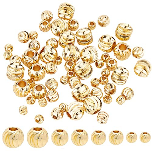 BENECREAT 80pcs 18 Karat Gold Wellpappe Round Spacer Vergoldete Messingperlen mit 4 gemischten Größen (1-2 mm Loch) für Halsketten, Armbänder und Schmuckherstellung
