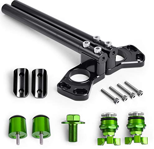 Fullibars clip-ons handlebars set compatible with Kawasaki Ninja 250 EX250 2008-2012 Ninja 300 2013-2018,Bar Ends+Fork Adjusters+Yoke Nut Set,lower over stock