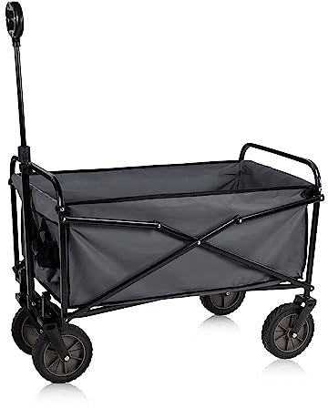 Camp Active Chariot de Plage Pliable - Pliable jusqu'à 70kg - pour Camping et Festivals - Tout Terrain Réglable en Hauteur - 82 x 52 x 63 cm - Noir