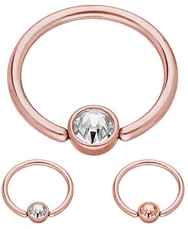 Treuheld® | Rosegoldener Klemmkugelring mit flachem Kristall