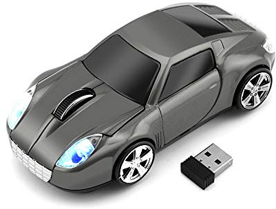 Aikchi Souris Optique 3D sans Fil en Forme de Voiture de Sport, 2,4 GHz 1000 DPI pour TSL (Gris)