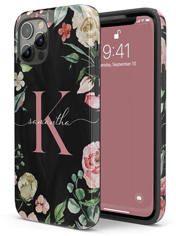 Artisticases Custodia con iniziale personalizzata con monogramma di rose, custodia con nome personalizzato, compatibile con iPhone 16 Plus, 15 Pro Max, 14, 13 Mini, 12, 11, X/XS Max, ‎XR, 7/8‎