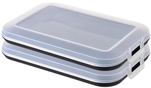 Engelland 2er Set Aufschnitt-Dosen mit integrierter Servierplatte, Frischhaltedose, Aufbewahrungsbox, Lebensmittelbehälter, Aufschnitt-Box, stapelbar, BPA-frei, Küchenbedarf, Kunststoff, Schwarz