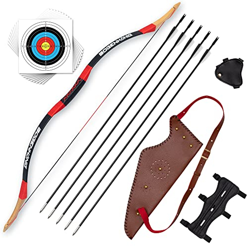 Bogenkönig 13,6 kg Holz Pfeil und Bogen Set mit Köcher Sportbogen für Präzises Zielen | Langlebig & Sicher für den Innenbereich | Ideal für Junge Bogenschützen | Kinderbogen Recurve Zielscheibeh