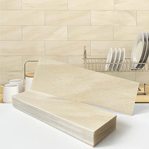 VAOVI Selbstklebende Fliesenaufkleber Klebefliesen Creme 10x30 CM
