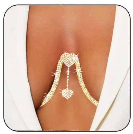 Gemily Strass-BH-Ketten, glitzernd, Boho-Herz, Brusthalterung, Bikini-Körperkette, Schmuck, Mode, Party, Körperketten für Frauen
