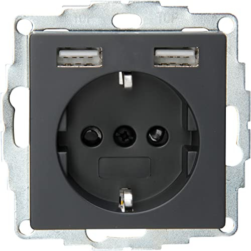 KOPP - Steckdose - Athenis - Unterputz - 1-fach Steckdose - 2-fach USB-Anschluss - Schutzkontakt - Kindersicherung - Matt Anthrazit