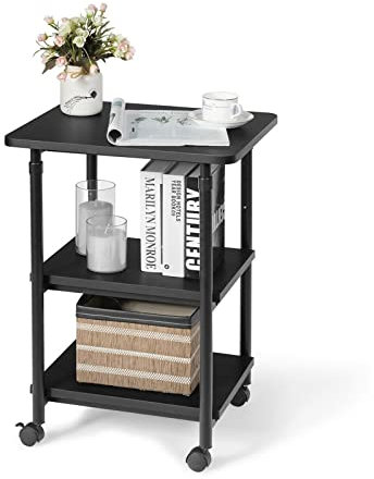 ZLASS Druckerständer Druckerständer 3-Tier-Rollen-Einstellbarer Druckerwagen Maschinenständer Lagerstange 360 ​​° Drehkreuzer weiß/schwarz Druckerhalter/Druckerstaender (Color : Schwarz)