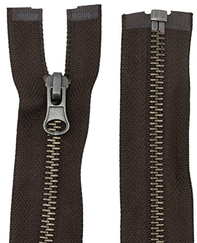 AERZETIX - C61551 - Fermeture éclair/à glissière N°5 séparable 60 cm en métal vintage - tirette décorative - couleur marron - curseur maroquinerie couture jean jupe mercerie