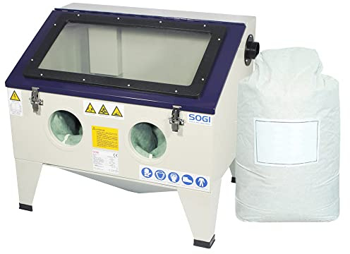 SOGI S-72 Sableuse de comptoir professionnelle avec accessoires + corindon (25 kg de corindon grain 80 alumine)