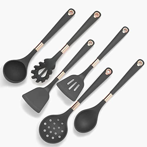 SKUZA Juego de Utensilios de Cocina, Juego de Utensilios de Cocina de Silicona chapados en Oro Rosa de Estilo Moderno Agujero for Colgar Herramientas de Cocina fáciles de almacenar
