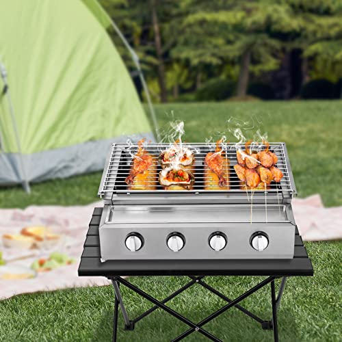 Barbacoa de gas de 4 quemadores, altura ajustable, parrilla de jardín, parrilla de cocina, barbacoa al aire libre, portátil, sin humo Lpg, parrilla de cartucho de gas Bbq, barbacoa para jardín,