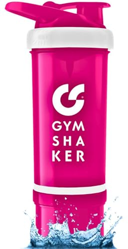 GYMSHAKER Eiweiß Shaker mit Pulverfach 600 + 150 ml - mit Wabenstruktur-Sieb - Shaker Proteinshake - auslaufsicher & BPA frei - Pink