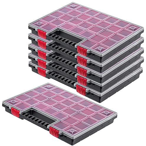 KADAX Organizzatore, cassetta degli attrezzi in plastica, rivista di piccole parti con coperchio trasparente, rivista di piccole dimensioni in diverse dimensioni, scatola (40 x 30 cm/6 pezzi)