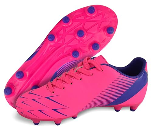 Vizari FG Scarpe da calcio per bambini | Scarpe da calcio per bambini per ragazzi e ragazze | Outdoor Soccer Cleats Turf Football Boots | Tacchetti antiscivolo per allenamento e gioco, Rosa/Viola, 32