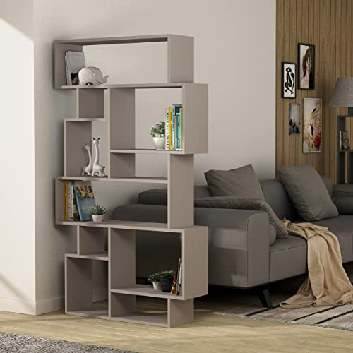 6-stöckiges Bücherregal mit 10 offenen Fächern| modernes Standregal für Wohnzimmer und Büro| platzsparendes Regal zur Bücheraufbewahrung und Präsentation| 25,5 x 96 x 168,5 cm (Helles Mokka)