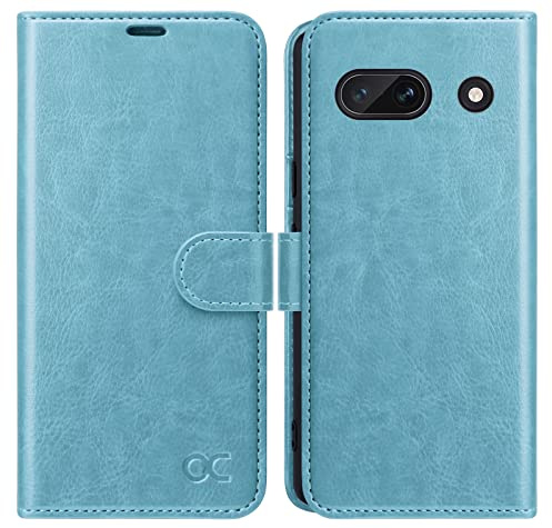 OCASE Leder Hülle für Google Pixel 7A Handyhülle Stoßfeste Blauer See | Standfunktion Kartenfach RFID-Sperrung Schutzhülle Handyhülle Lederhülle Klapphülle Kartenfach Flip Cover