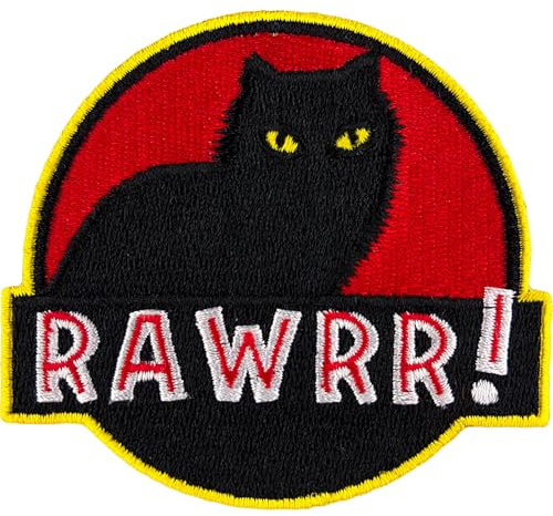 Urbanski Patch Jurassic Cat Katze zum Aufbügeln 7,4 x 8,1 cm | Aufnäher Applikation Bügelbild
