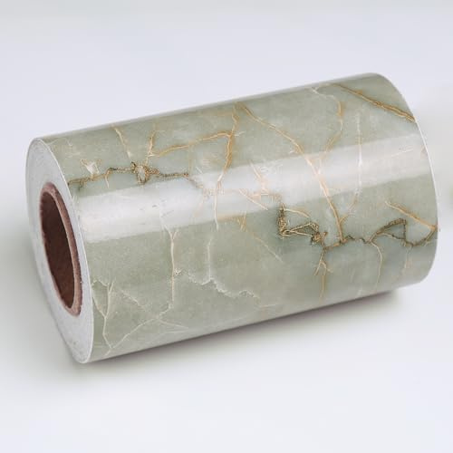 Wallercity Green Marble Wallpaper Borders 3.94''x394'' Marble Cyan Wall Border Stickers for Bedroom Kitchen Wall Decor Waterproof Self Adhesive Borders Contact Paper for Bathroom Mirror Frame Floor