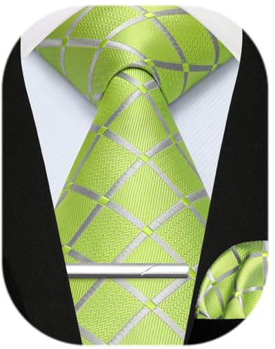 Enlision Herren Krawatten Karierte Krawatte und Einstecktuch krawattenklammer Set Einfarbige Krawatte und Taschentuch Krawattennadel Für Männer Hochzeit Business