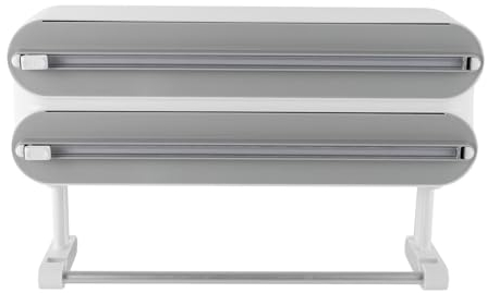 3 in1 Aluminiumfolienspender Magnetischer Papierhandtuchhalter, Frischhaltefolienspender für die Küche Schiebe Cutter Frischhaltefolie Schneider Abroller für Alufolie (Grau)
