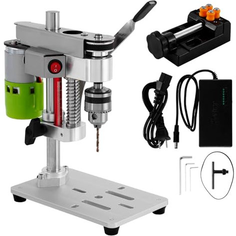 Mini Benchtop Drill Press with Work Light | Rear-Mounted 795 Motor, Small Bench Drilling Machine for Woodworking, Jewelry & Crafts, B10 Chuck, Motor & Belt Guard