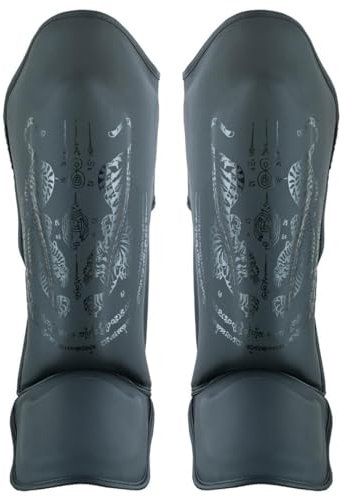 Playwell Muay Thai Schienbeinschoner Twin Tiger, matt, Schwarz, 1 Paar
