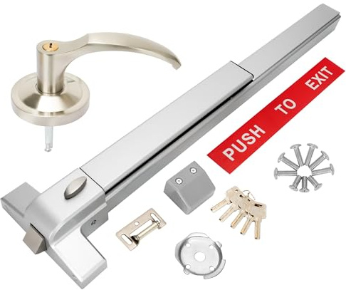 suermany Push Bar Panic Exit Device - 27.5 Long, with Exterior Lever, Commercial Door Lock for 28-41 Wood/Metal Exit Doors