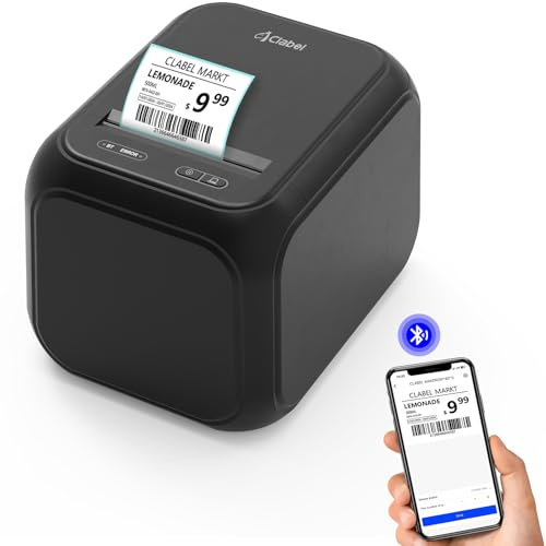 CLABEL 320D Imprimante d’Étiquettes Thermique Bluetooth: Étiqueteuse Autocollante Compatible PC iOS Android pour Codes-Barres Commerce Prix Bureau, Inclut 1 Rouleau 60x40mm