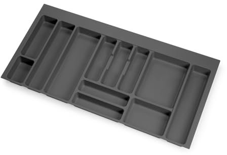 emuca Besteckeinsatz Optima für Schrankbreite 100 cm, Rand schneidbar (B 904-936 x T 418-482), Kunststoff, Anthrazitgrau