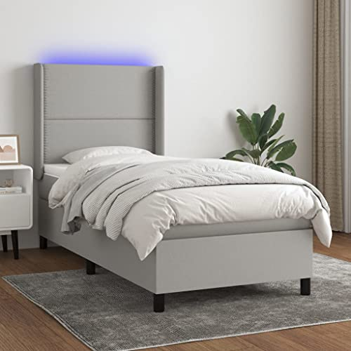 THOYTOUI Boxspringbett, Seniorenbett Bettstütze Bettgestell Bett Geeignet für Hotel Gästezimmer Aufenthaltsraum Schlafzimmer mit Matratze & LED Hellgrau 90x200 cm Stoff
