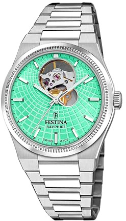 Festina Swiss Made Uhr Automatik Damen aus Edelstahl 316l Silberfarben | Widerstandsfähiges Saphirglas, Wasserdicht 10 ATM F20054/3, Automatic