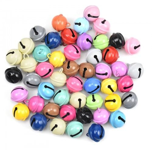 Ehuihuan 50 Stück Kleine Glöckchen, Bunte Glöckchen zum Basteln mit Öse, 22mm Kleine Schellen für DIY Schmuck, Weihnachten und Haustier Glocken Anhänger