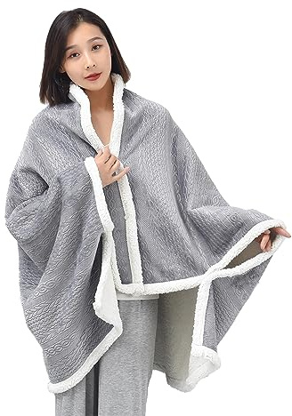 SJTJSPX Schaldecke, tragbare Schulterdecke, Damen-Poncho-Decke, warmer Winterumhang, Fleece, Schal mit Knöpfen, übergroßer Poncho für alte Männer/Frauen/Kinder für Zuhause, Outdoor, Reisen, grau,