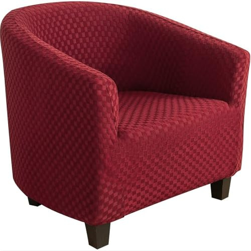 Hearda Housse Fauteuil 1 Place, Jacquard Carré Tendance Extensible Housse Fauteuil, Housse Fauteuil Club Lavable, Protecteur de Tub Chair, Housse Fauteuil Cabriolet (Rouge)