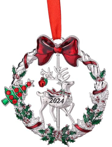Adorno Navideño 2024 para Árbol de Navidad, Forma de Corona Adornos para Árbol de Navidad Christmas Tree Ornaments para Decoración Navideña Fiesta Casa Regalo Festival (Cualquier Estilo)