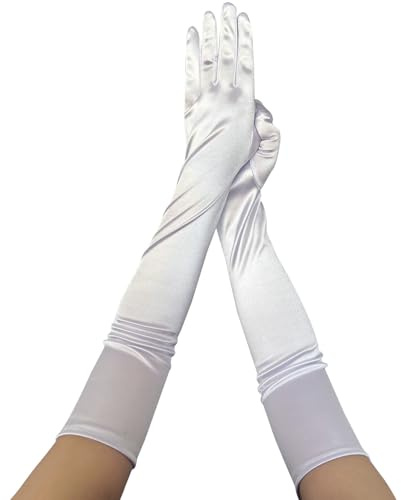 krautwear Damen Satin Handschuhe Abendhandschuhe (52 cm) in vielen Farben (1, Weiss, One Size)